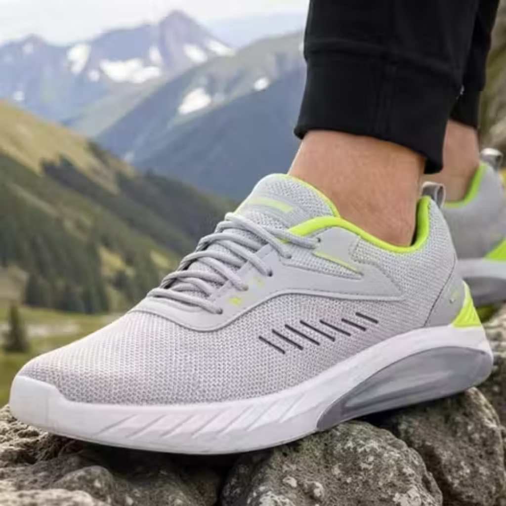 Men's Ultra-Lightweight Grey & Neon Green Athletic Sneakers
