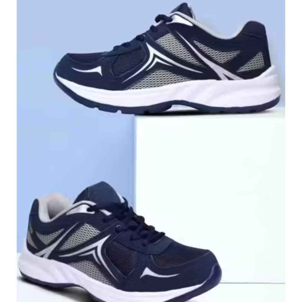 Navy Blue & Silver Athletic Running Shoes for men