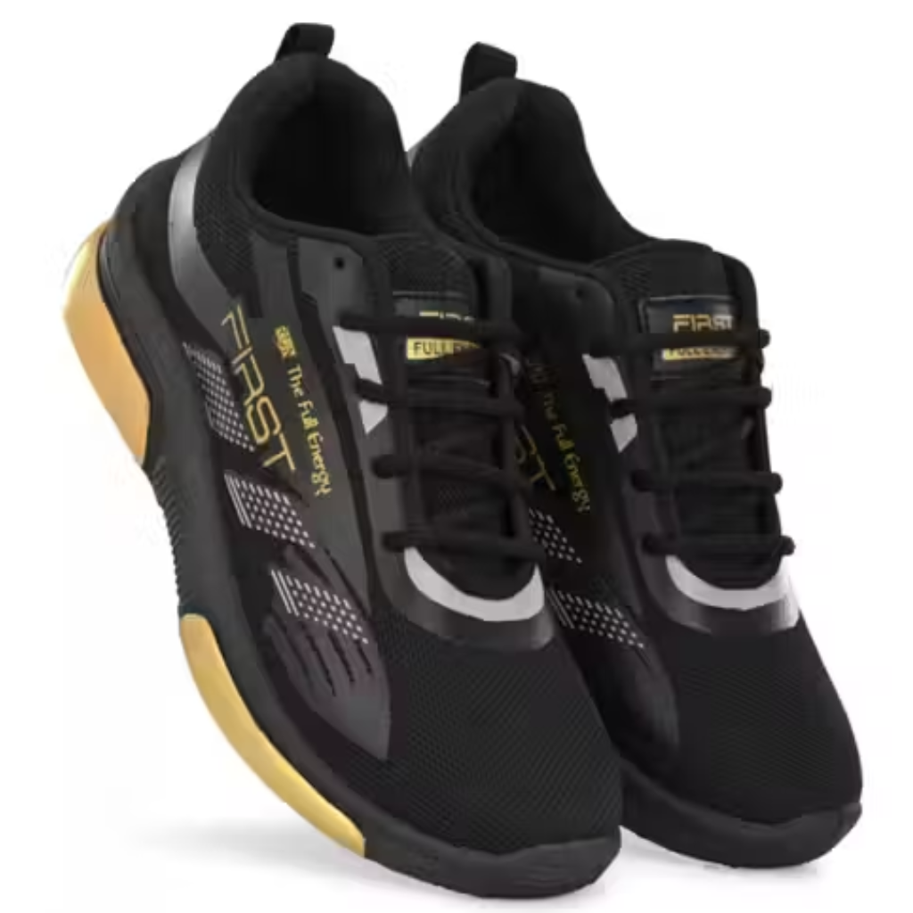 Men Premium Black & Gold Athletic Training Shoes