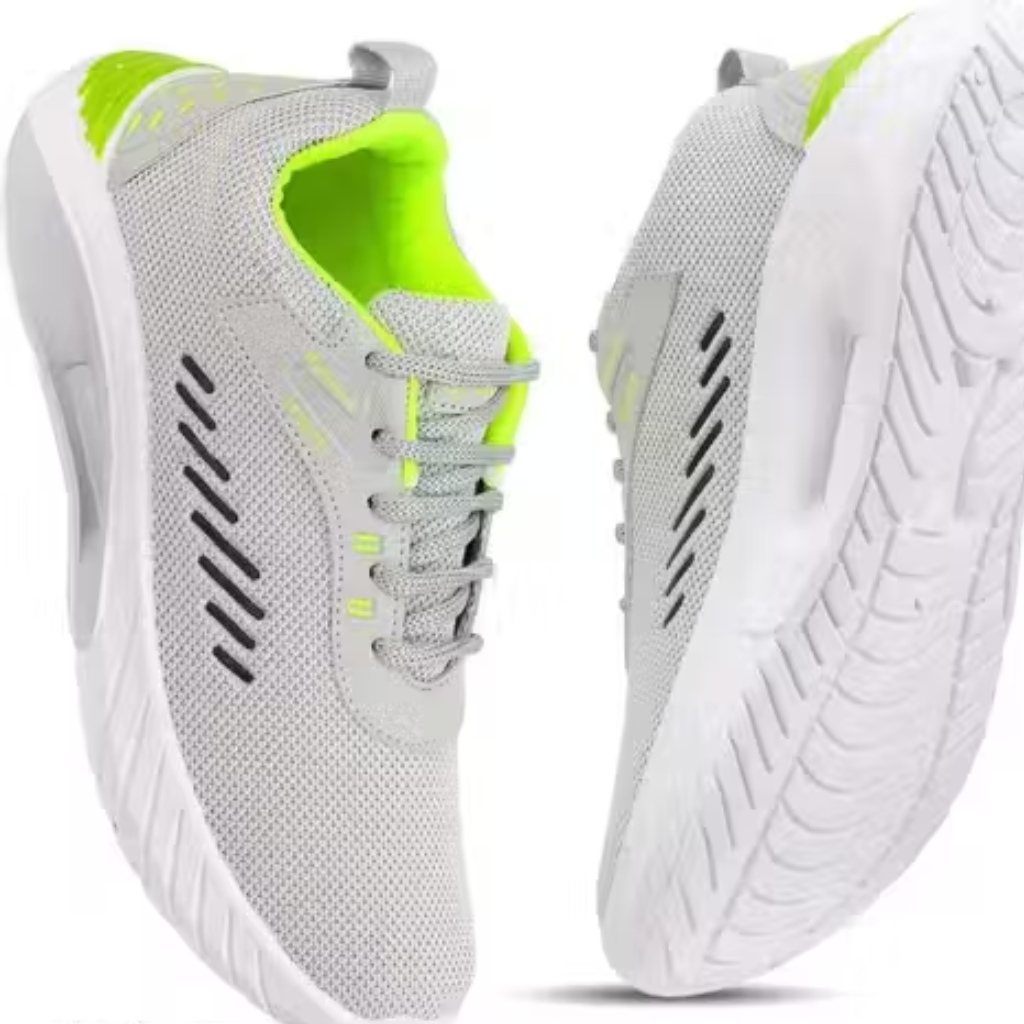 Men's Ultra-Lightweight Grey & Neon Green Athletic Sneakers