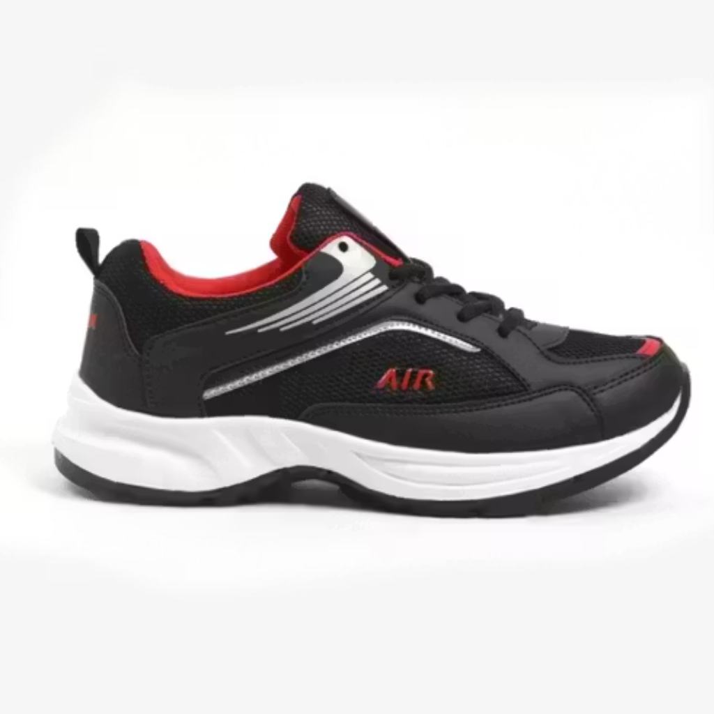 Lightweight Black & Red Breathable Sports Sneakers