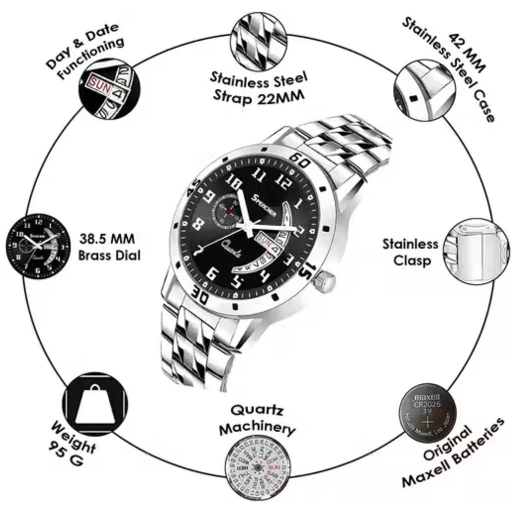 Men's Luxury Silver Chain Analog Watch