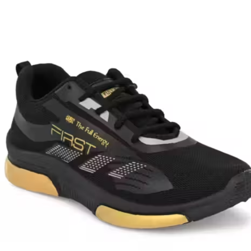 Men Premium Black & Gold Athletic Training Shoes