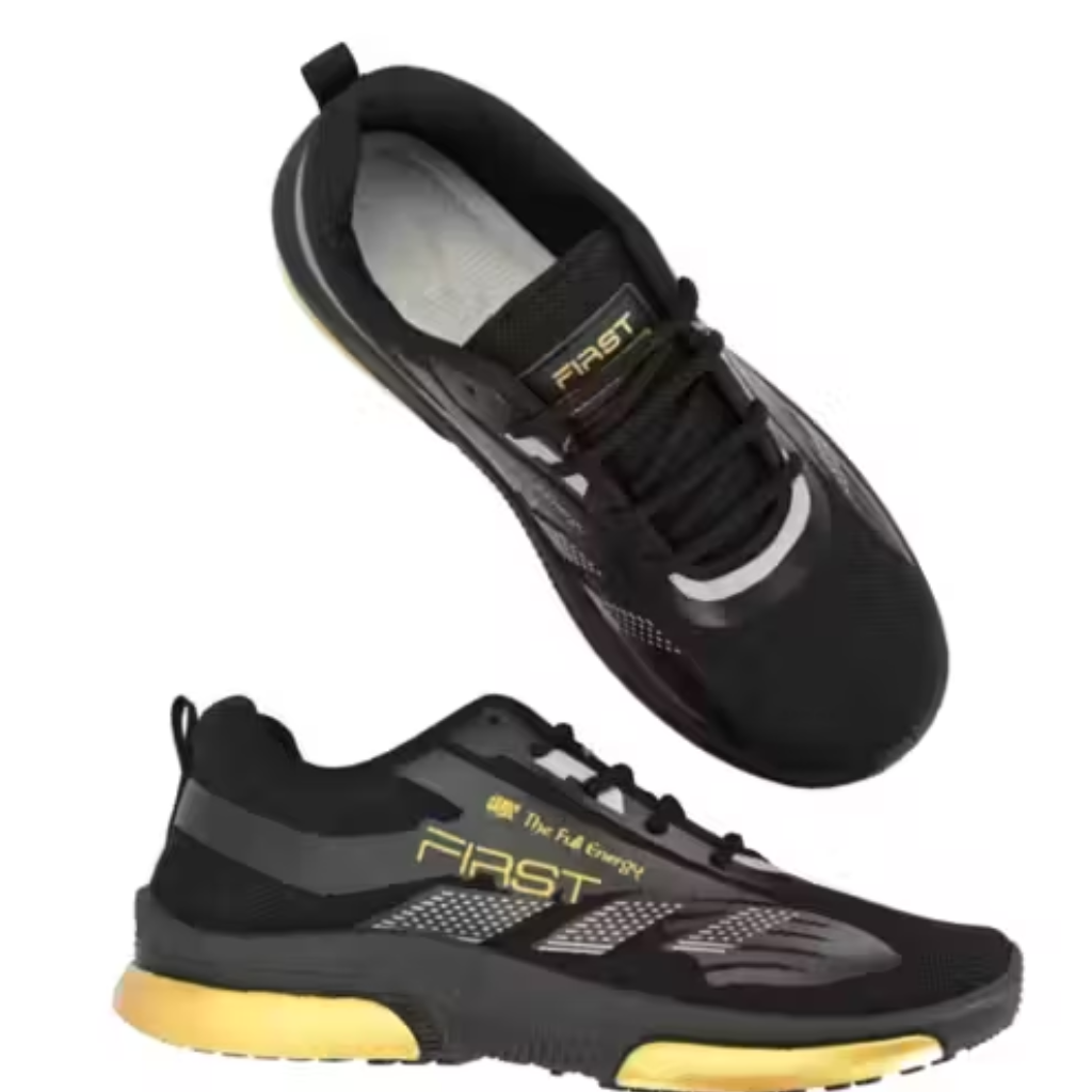 Men Premium Black & Gold Athletic Training Shoes