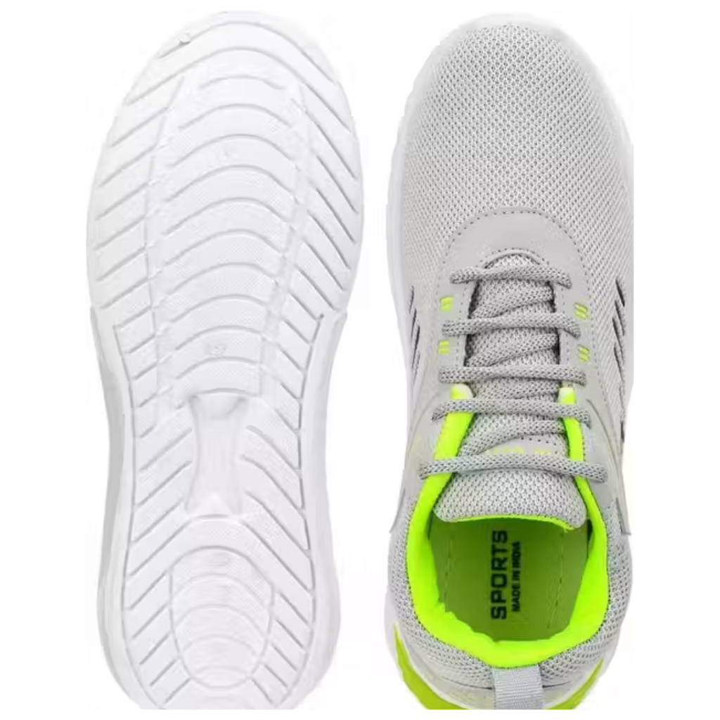 Men's Ultra-Lightweight Grey & Neon Green Athletic Sneakers
