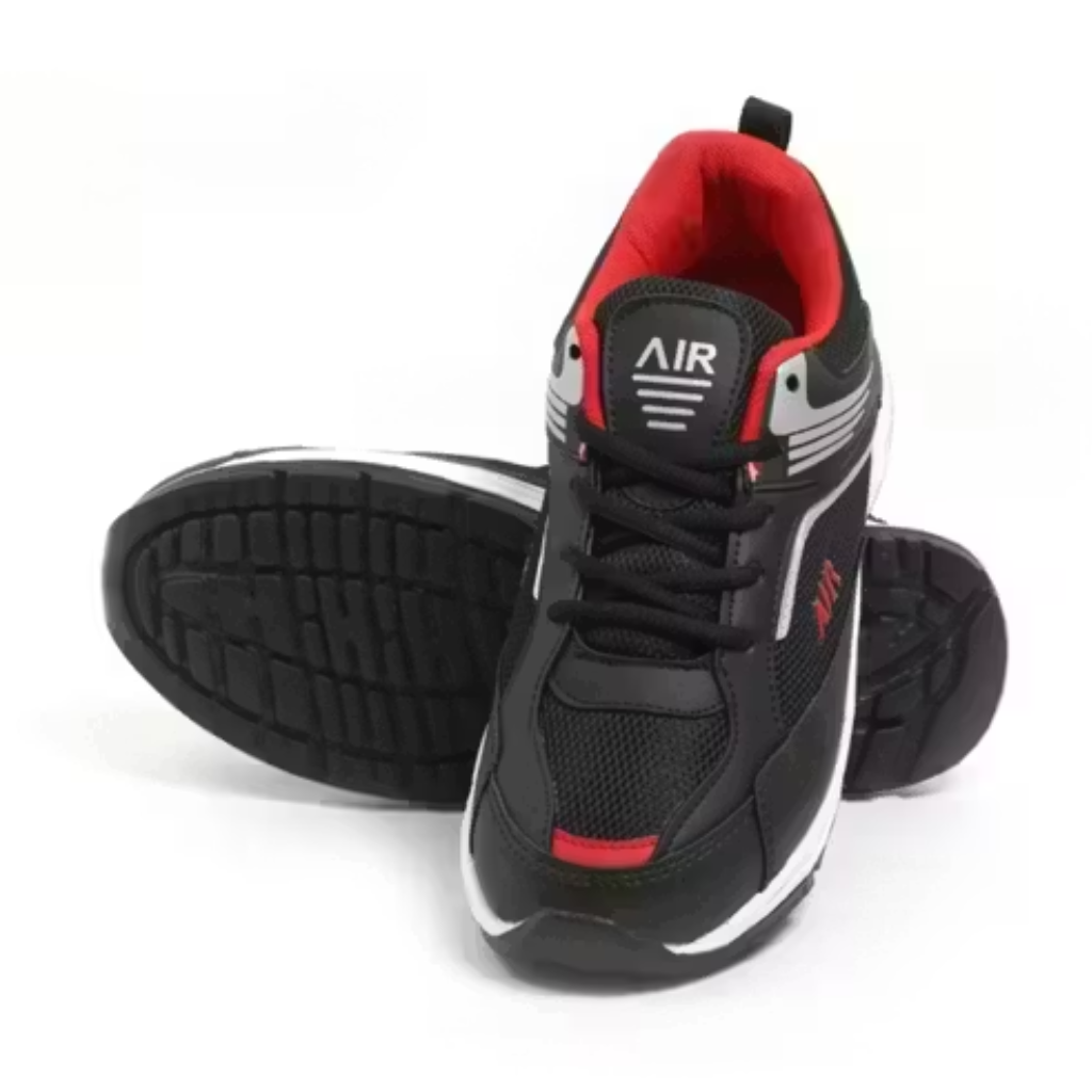 Lightweight Black & Red Breathable Sports Sneakers